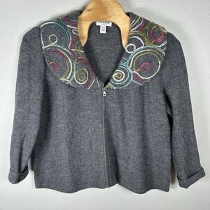 NorthStyle Wool Full Zip Cardigan Sweater Womens Size 2X Gray Artsy Classic